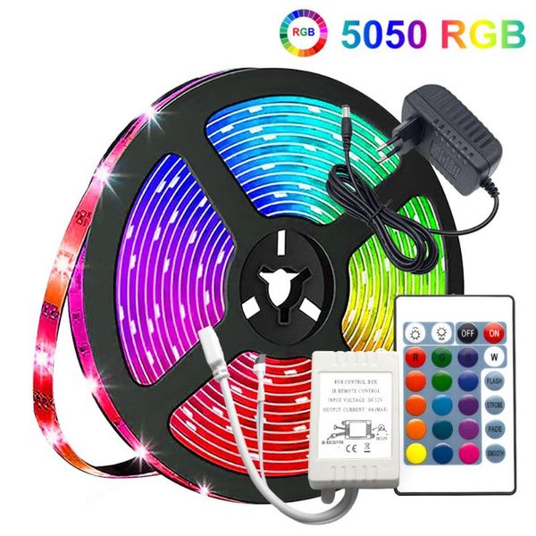 

strips 5m led strip rgb light flexible ribbon stripe dc 12v diode tape 24key ir controller adapter
