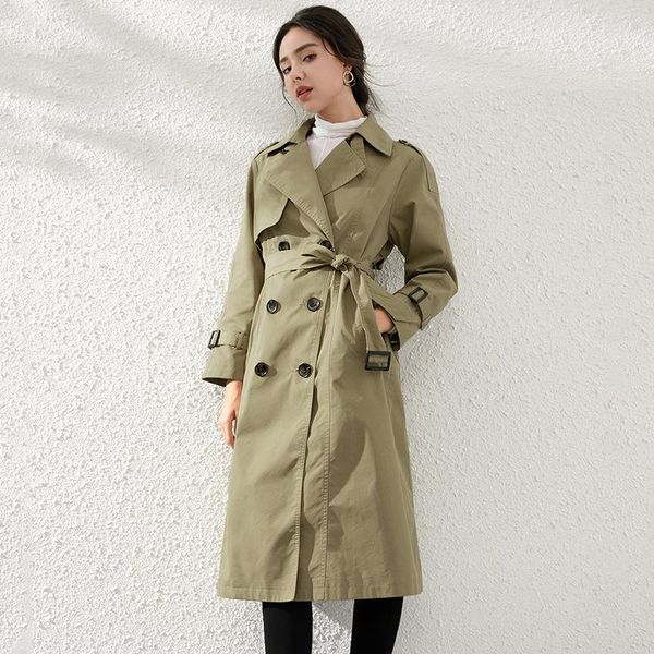 

women's trench coats korean vintage double breasted slim women khaki belt long trenchs coat for spring autumn windbreaker female, Tan;black