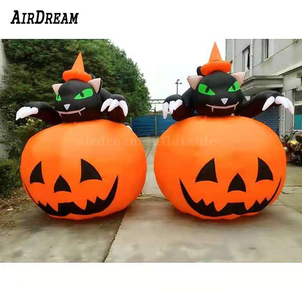 

large inflatable black evil cat with pumpkin crazy halloween party decoration