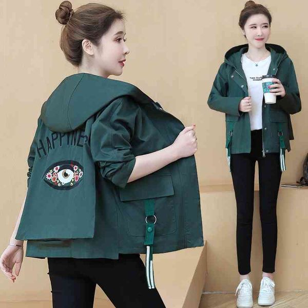 

windbreaker women's short stature 2021 new spring autumn leisure fashion loose and thin popular hooded coat, Black