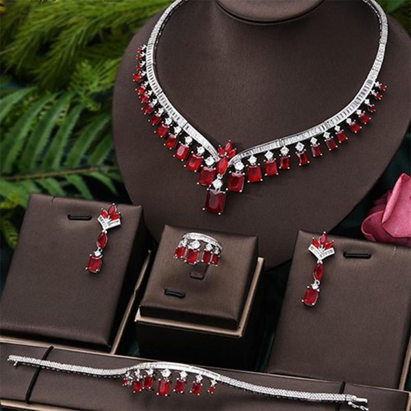 

earrings & necklace kellybola luxury refined elegant bridal wedding 4 pcs naija jewelry sets bride cubic zirconia bangle ring set, Silver