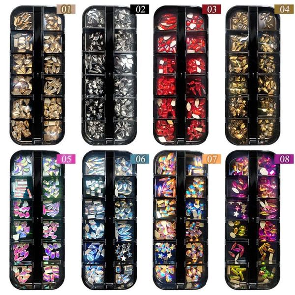 

nail art decorations 12 grids glass multi-shape for nails ornaments manicure tips decor diy crafts accessories salon home us, Silver;gold