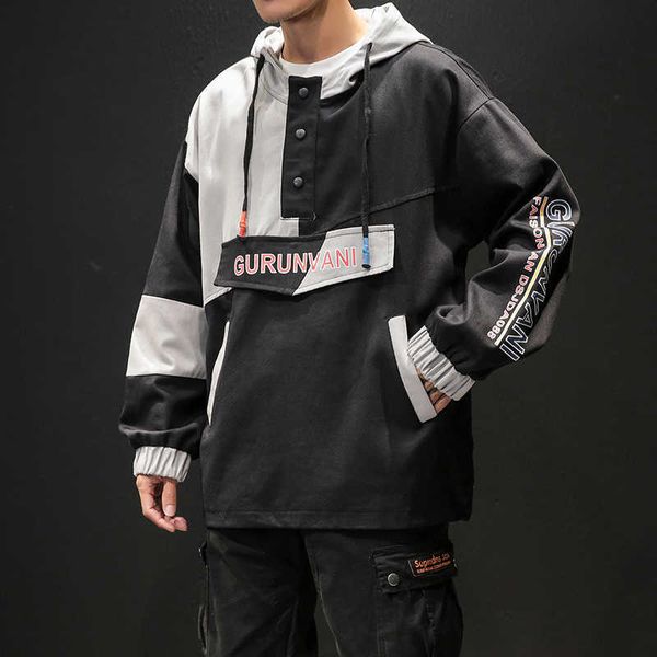 

fashion print patchwork mens jacket pullover hooded mens jackets and coats spring casual loose bomber jacket men m-5xl 210528, Black;brown