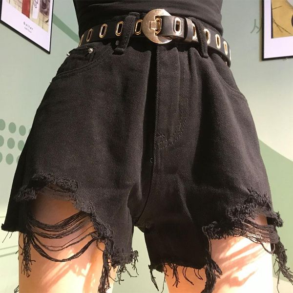 

women's shorts high waist denim ripped hollow out hole streetwear plus size s-5xl black blue jean 2021 women, White;black