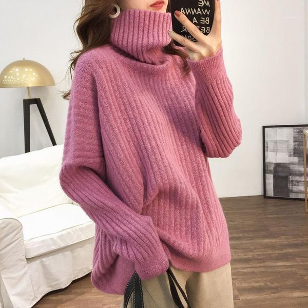

woman sweaters women's turtleneck sweater solid color autumn and winter 2021 loose femme chandails pull hiver, White;black