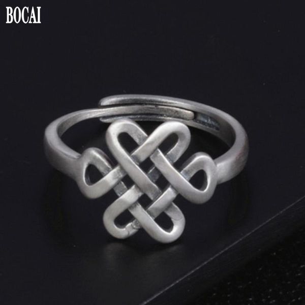 

cluster rings bocai s925 pure silver jewelry retro matte woman ring chinese knot coiled rope adjustable valentine's day gift, Golden;silver