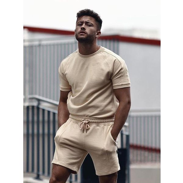 

men tracksuits short sleeve t-shorts and sport suits sweatsuits men's sportswear male summer 2 piece set casual clothes, Gray