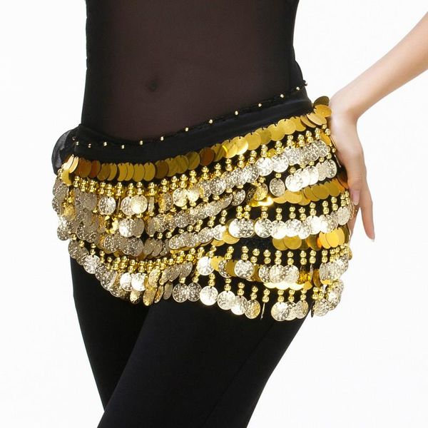 

lady women belly dance costume hip scarf dancing belt with gold coins waist chain accessories dancwear, Black;red