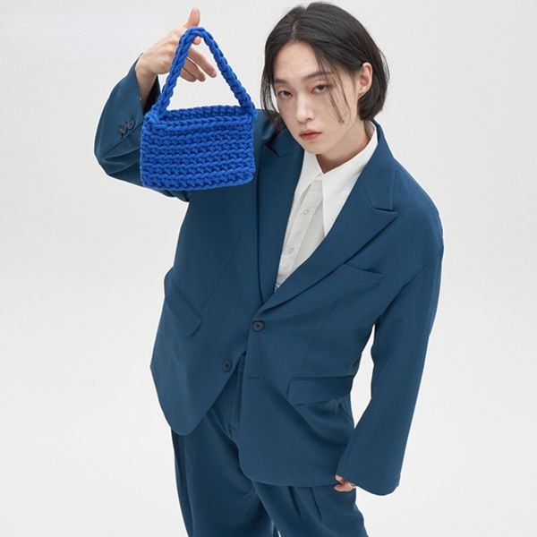 

men's single breasted suit jacket haze blue clothing 2021 new autumn fashion loose korean trend blazer high quality, White;black