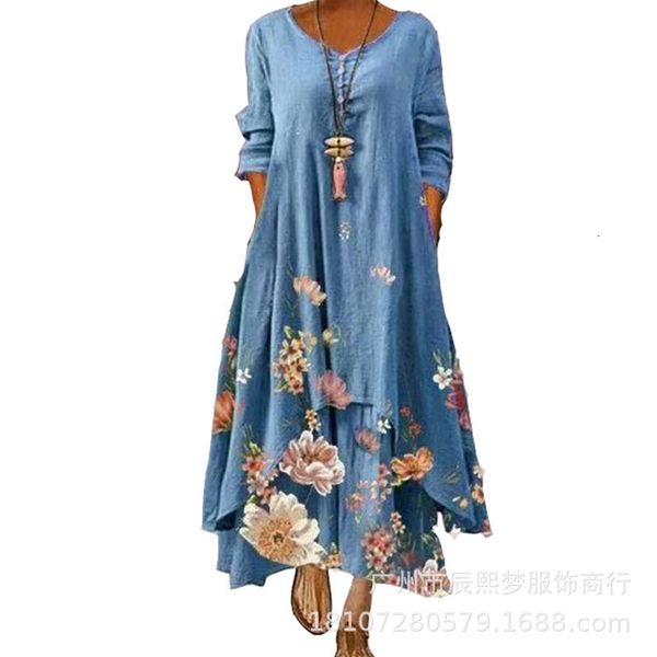 

casual drs 2021 fashion print long sleeve women's hem irregular drs, Black;gray