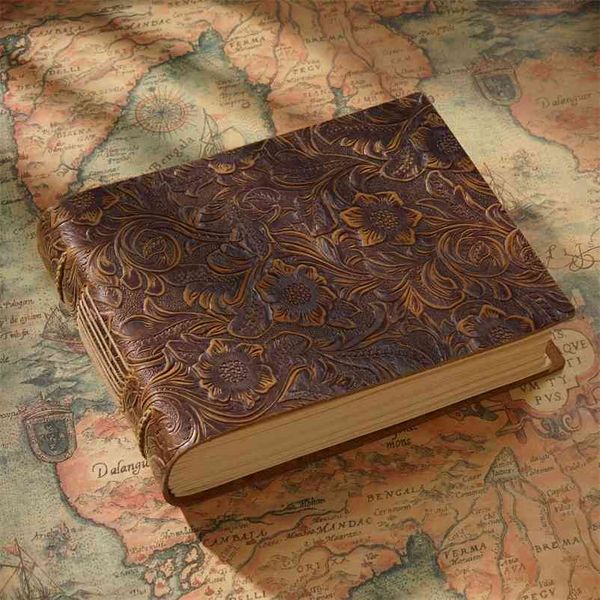 Handgefertigtes dickes Journal-Skizzenbuch aus echtem Leder, 400P, leeres Papierbuch, Geschenk, 14 cm x 19 cm, kostenlos 210611