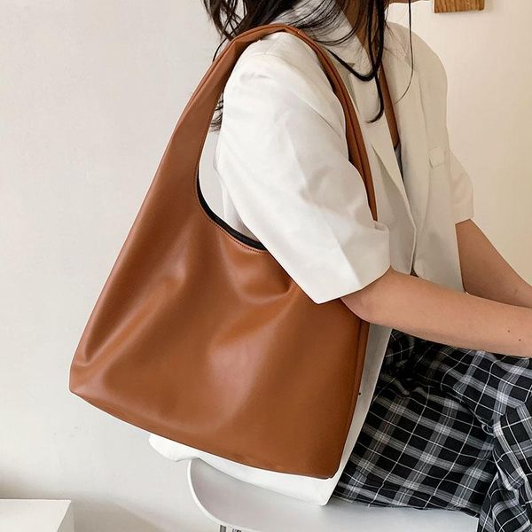 

evening bags high capacity simple pu leather shoulder bag for women 2021 trendy luxury handbags female