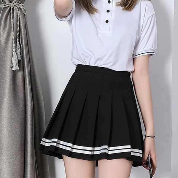

skirts high waist pleated kawaii harajuku women girls lolita a-line sailor skirt large size preppy school uniform clothes, Black