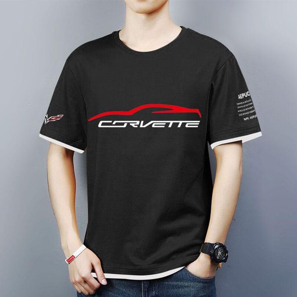 

men's t-shirts 2021 summer corvette logo round collar fashion contrast color trend sports t-shirt comfortable 3 colors, White;black