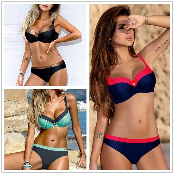 

one-piece suits women two piece push up swimsuit summer bikinis low waisted bathing halter bikini plus size swimwear