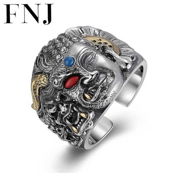

cluster rings fnj 925 silver punk ring devil fashion original s925 sterling for women men jewelry usa size 10-11 red agate, Golden;silver