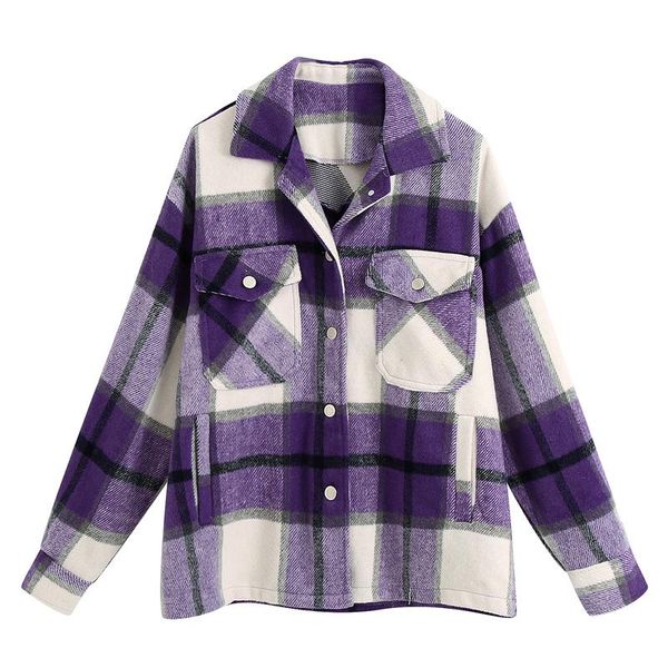 

women's jackets elina turn down collar women fashion purple plaid printed coats elegant pockets casual female ladies fr, Black;brown
