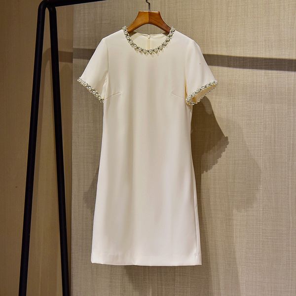 

fashion short neck pearls beads dress women clue clothing, Black;gray