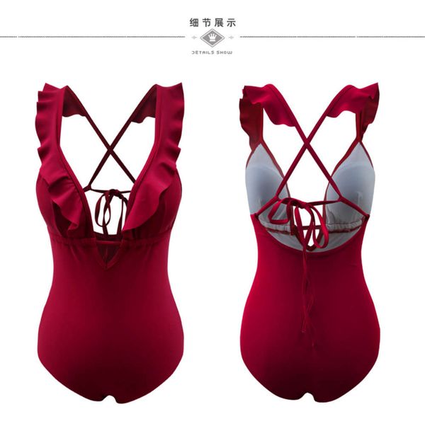 

swimsuit lady v-neck ruffle one piece, White;black