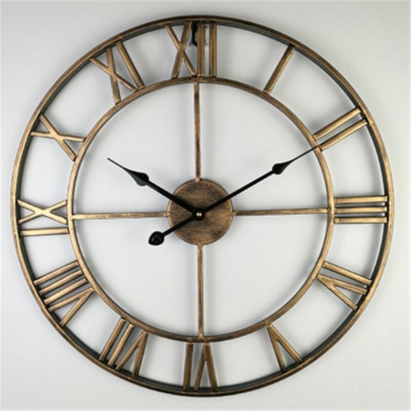 Wanduhren 40/47/60 cm, antik, groß, mit römischen Ziffern, Retro-Eisenkunst, hohle Uhr, rund, Heimdekoration, Schwarz, Gold, Rot