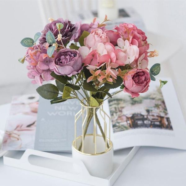 

decorative flowers & wreaths silk roses peony artificial bouquet for home christmas wedding decoration mariage eucalyptus plants rose fake f