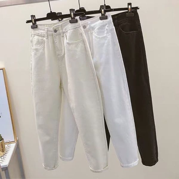 

mom jeans women plus size denim long pants high waist boyfriend jeans woman vintage washed harem pants white black pencil jeans, Black;white