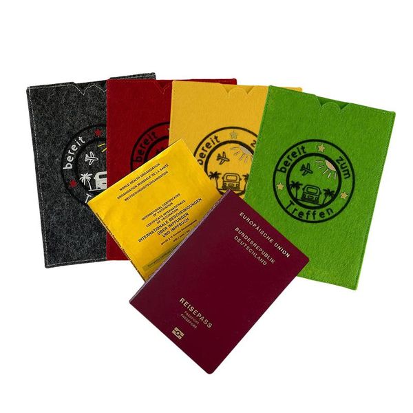 

card holders vaccination protective cover made of felts passport travel sign with rope buckle dirt holder 2021, Brown;gray