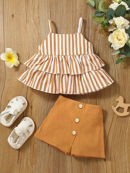 

baby striped tiered layer peplum cami & shorts she, White