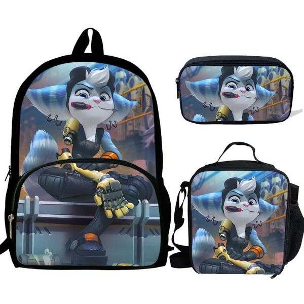 

school bags 3pcs/set ratchet & clank printed backpack teenagers boys&girls bookbag mochila casual 2021