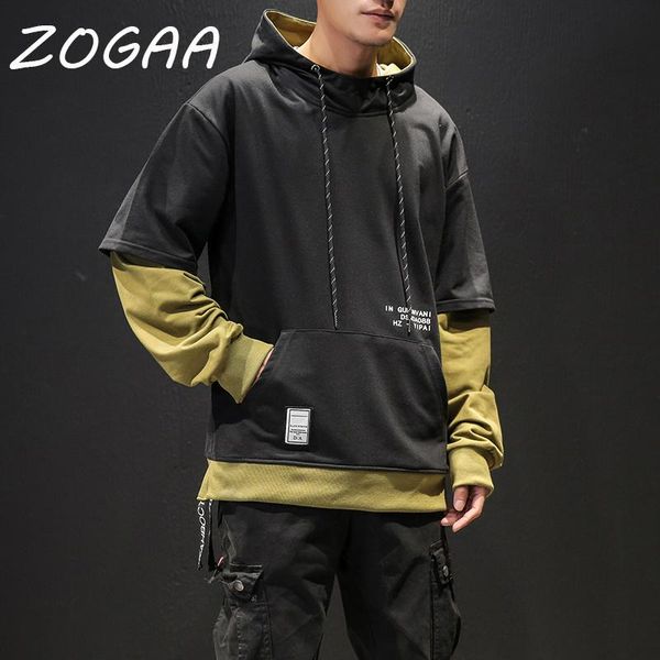 

men's hoodies & sweatshirts zogaa autumn arrival men sweatshirt fashion patchwork mens casual letter hip hop hooded us size, Black
