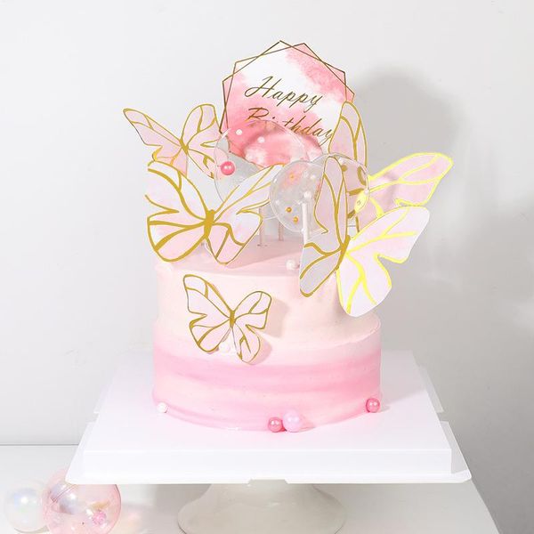 

other event & party supplies pink gold border geometric birthday cake er butterfly decor set boy girl happy celebrate bunting sweet gift