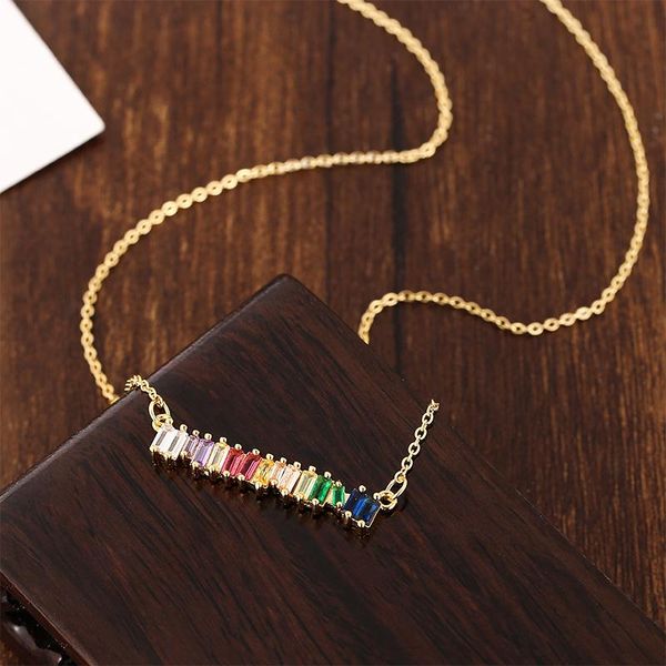 

pendant necklaces daihe exquisite colorful crystal cz necklace 18k gold women zircon copper chain for jewelry gift, Silver