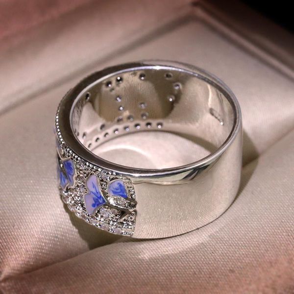 

wedding rings blue white flower for women cubic zirconia stud with stones jewelry enamel, Slivery;golden