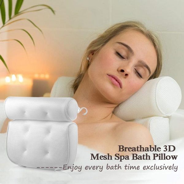 

bath mats breathable 3d mesh spa pillow with suction cups neck and back support for home tub bathroom accessories