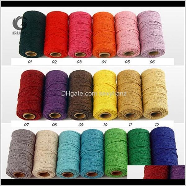

yarn clothing fabric apparel drop delivery 2021 1 roll 100 yards 2mm colorful rope 2 colors strand twisted diy rame cotton cords1 sz97a, Black;white