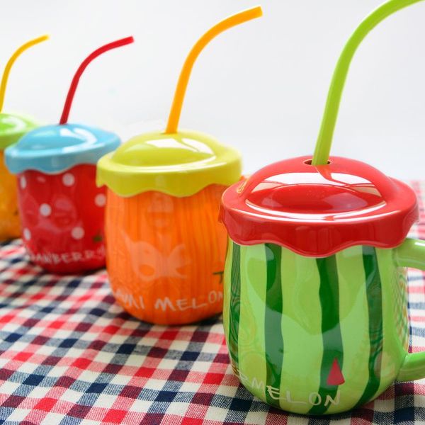 

mugs ceramic personality creative fashion cartoon mug cup with lid scoop brief home classroom children milk juice orange