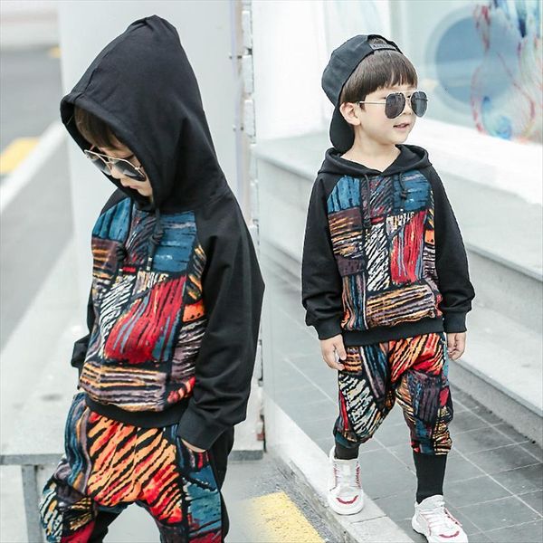 

kids spring autumn long sleeve printing suit hooded cotton coat pants baby boy 2 8 years, White