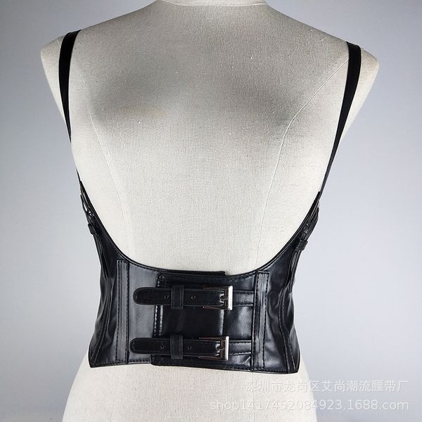 

oU6v vestwaistcoat with double row buckles waistb suspenders vestwaistcoat with double row buckles and waistband, Black;white