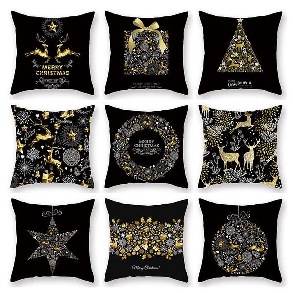

pillow case 1pcs pillowcase 45x45cm home ornaments year gift merry christmas xmas decor multi purpose polyester peachskin black gold