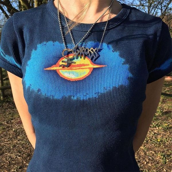 

girl aesthetic t-shirts vintage streetwear tie dye women crop print women's t-shirt, White