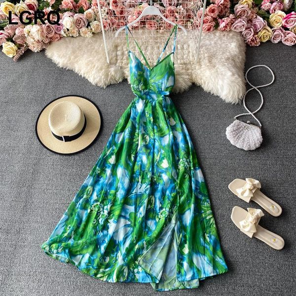 

casual dresses [lgrq] women green printing sandy beach camis dress v-neck sleeveless fit fashion tide spring summer 2021 19d1839, Black;gray
