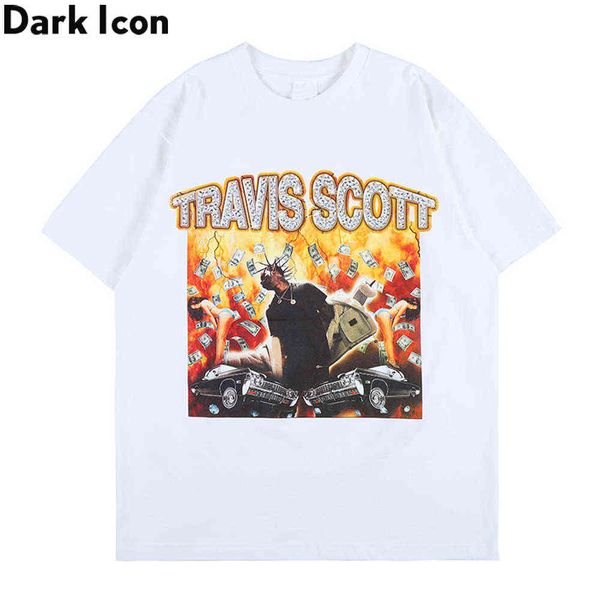 

printed round neck rapper tshirts men summer short sleeved men's t-shirt cotton tee shirts male 210603, White;black