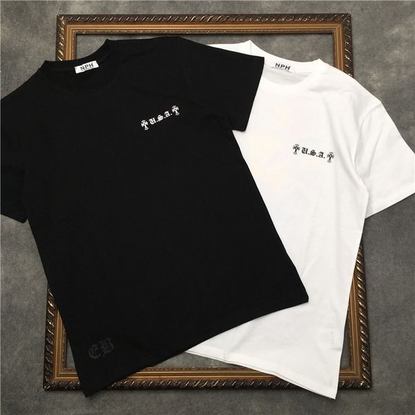 

hearts/chrome brand t shirt summer trend new back color cross gothic letter print t-shirt small fresh short sleeve lovers tee, White;black