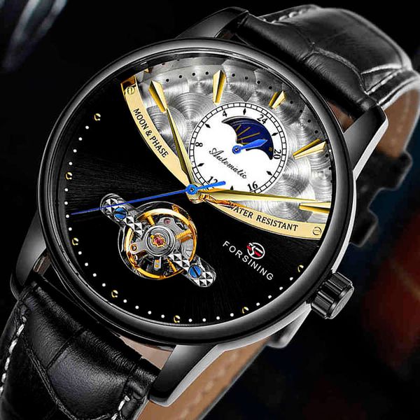 

men waterproof leather tape clock mechanical brand luxury skeleton relogios masculinos, Slivery;brown