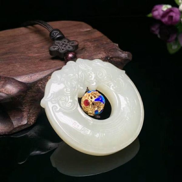 

lockets h64#exquisite hetian jade lucky and evil antique pendant, Silver
