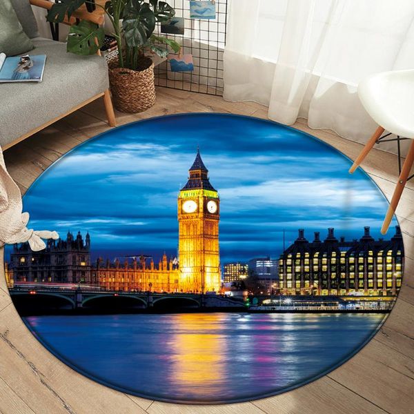 

carpets european style luminous big ben flannel anti-slip bedroom mat area rug 3d landscape carpet room printed living decor