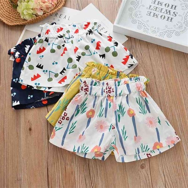 Sommer Casual 2 3 4 5 6 7 8 9 10 Jahre Kinder Kleidung Baumwolle Blumen Druck Hohe Taille strand Shorts Für Baby Kinder Mädchen 210701