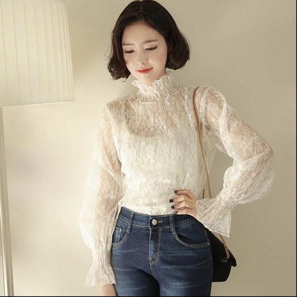

fashion women t shirts mesh sheer transparent turtleneck see through summer female, White
