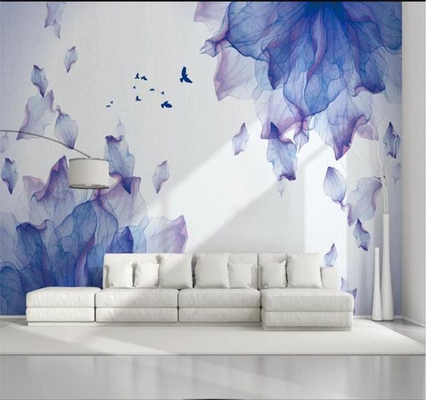 

large custom home decoration wallpaper mural fashion beautiful purple petals flying birds background wall covering wallpapers