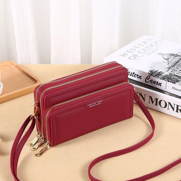 

wallets 2021 style women's wallet mobile phone bag fashion shoulder, Red;black